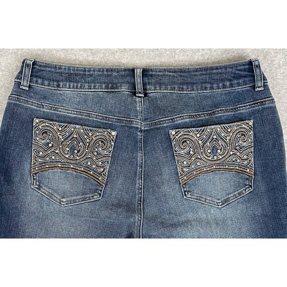 Chico’s So Slimming Jeans 2.5 R Blue Straight Leg Embellished Rhinestone Pockets - Picture 1 of 15